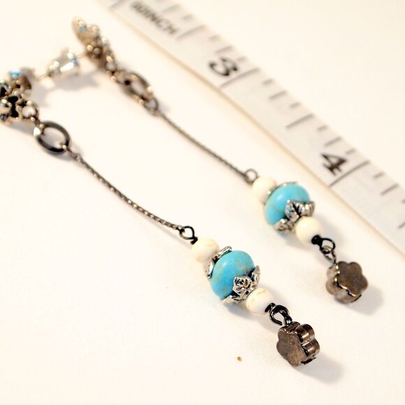 Long Howlite Turquoise Earrings Boho Dangle Pierced or Clip-on Earrings - Picture 5 of 8
